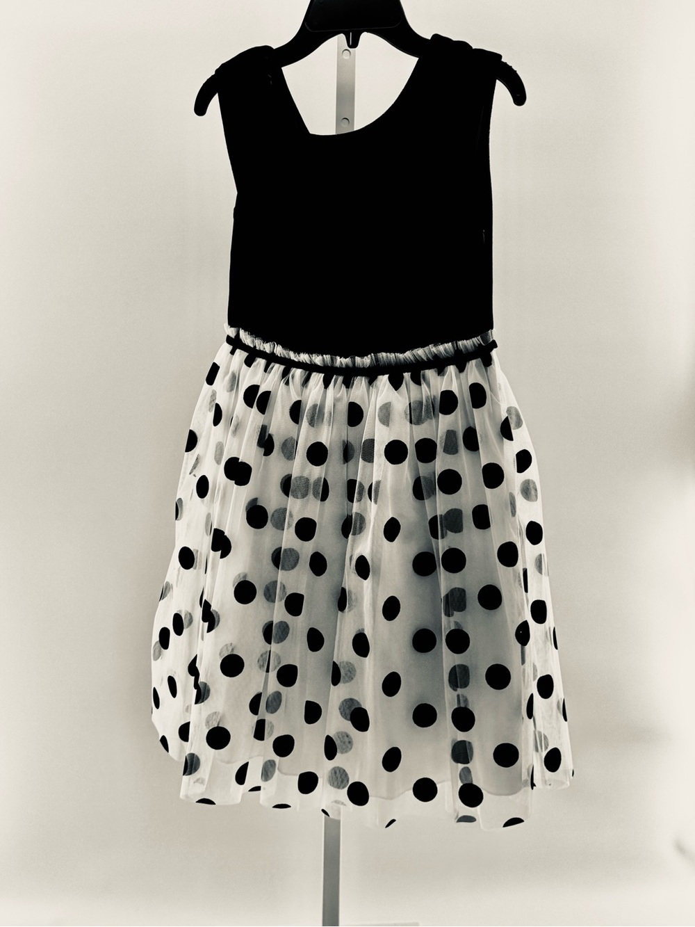 Speechless Black Bodice White Polka Dot Tulle Dress